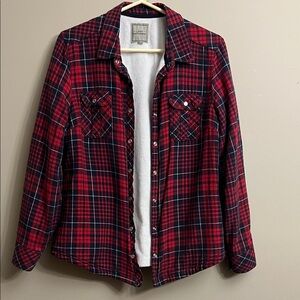 Lady Hathaway Lined Red and Black Plaid Button-Up Shirt Size XL